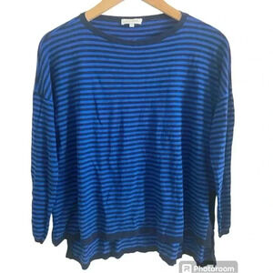 Ann Mashburn Womens Struped Blue Longsleeve Crew Neck Top